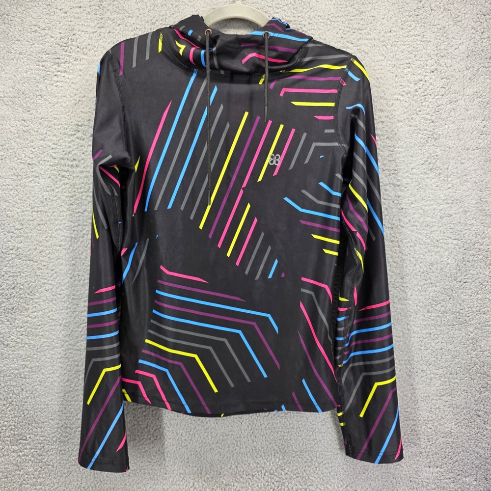 Brick Built Womens Large Neon Geometric Stripe Long Sleeve Activewear Hoodie